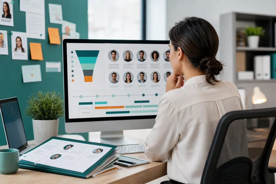 Recruiter reviewing a candidate pipeline for recruiting process outsourcing